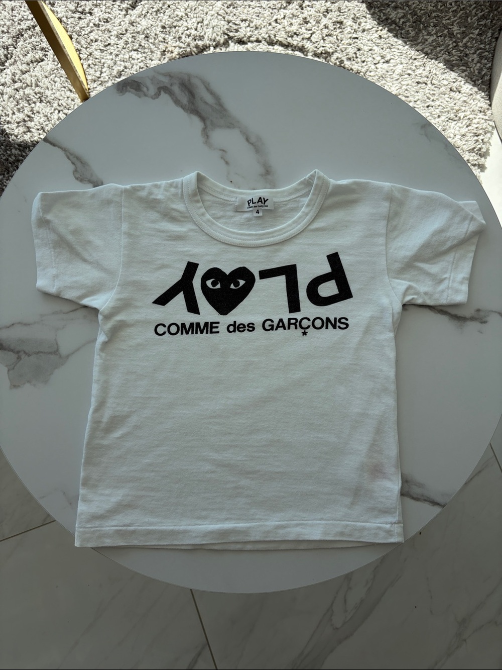 Comme des Garçons PLAY White Kids T-Shirt with Black Heart Logo and Print